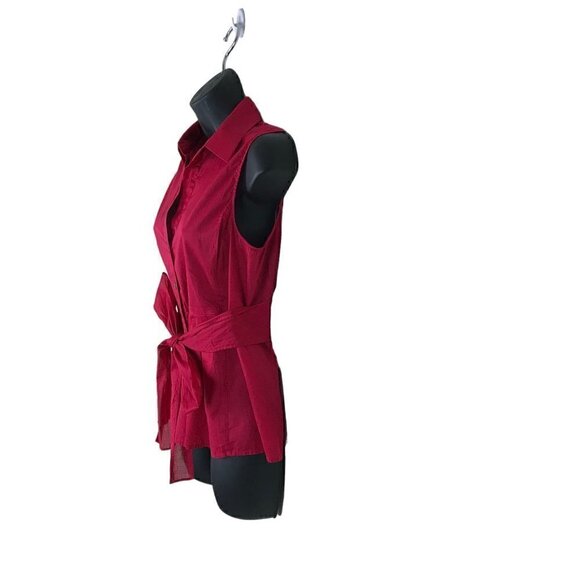 Theory Red Sleeveless Blouse 100% Cotton With Ties & Pleats Size S - Picture 4 of 7